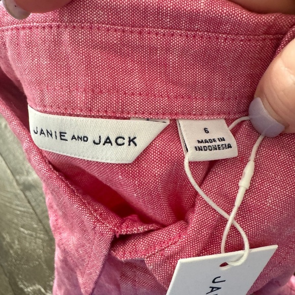 JANIE AND JACK NWT Red/Pink Linen Cotton Blend Boys Button Down Shirt Size 6 - Picture 3 of 6